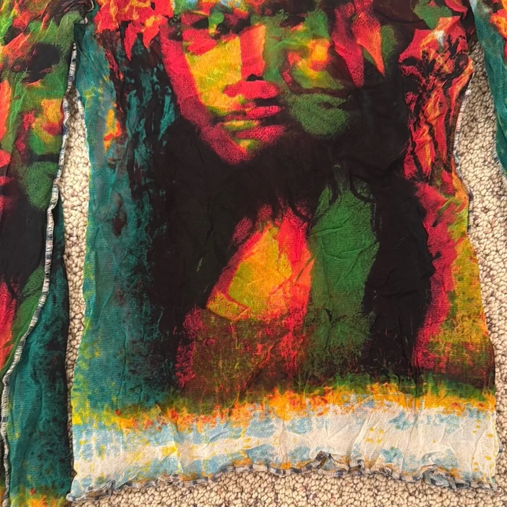 Jean Paul Gaultier Vintage Colorful Women's Top with Artistic Face Print - Picture 3 of 7